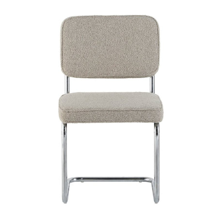 Moderne Eetkamerstoel Zandkleur Bouclé Stof Sway - Chrome Frame - Zonder Armleuningen